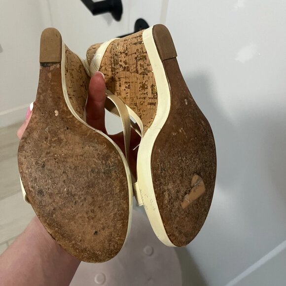 Jimmy Choo Cream Patent Leather Wedge Heel Sandals Size 35 - Picture 5 of 7